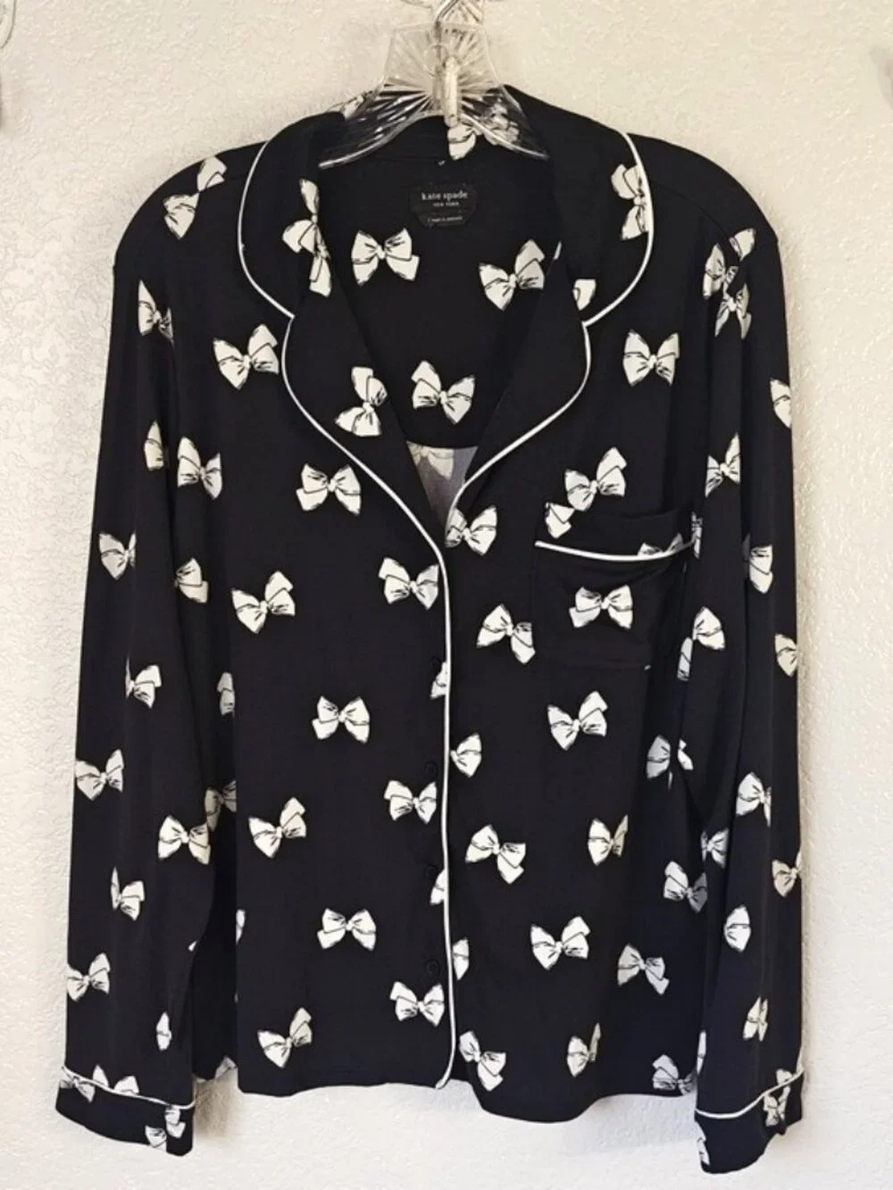 Kate Spade Size L Pajama Set Black & White Bows
